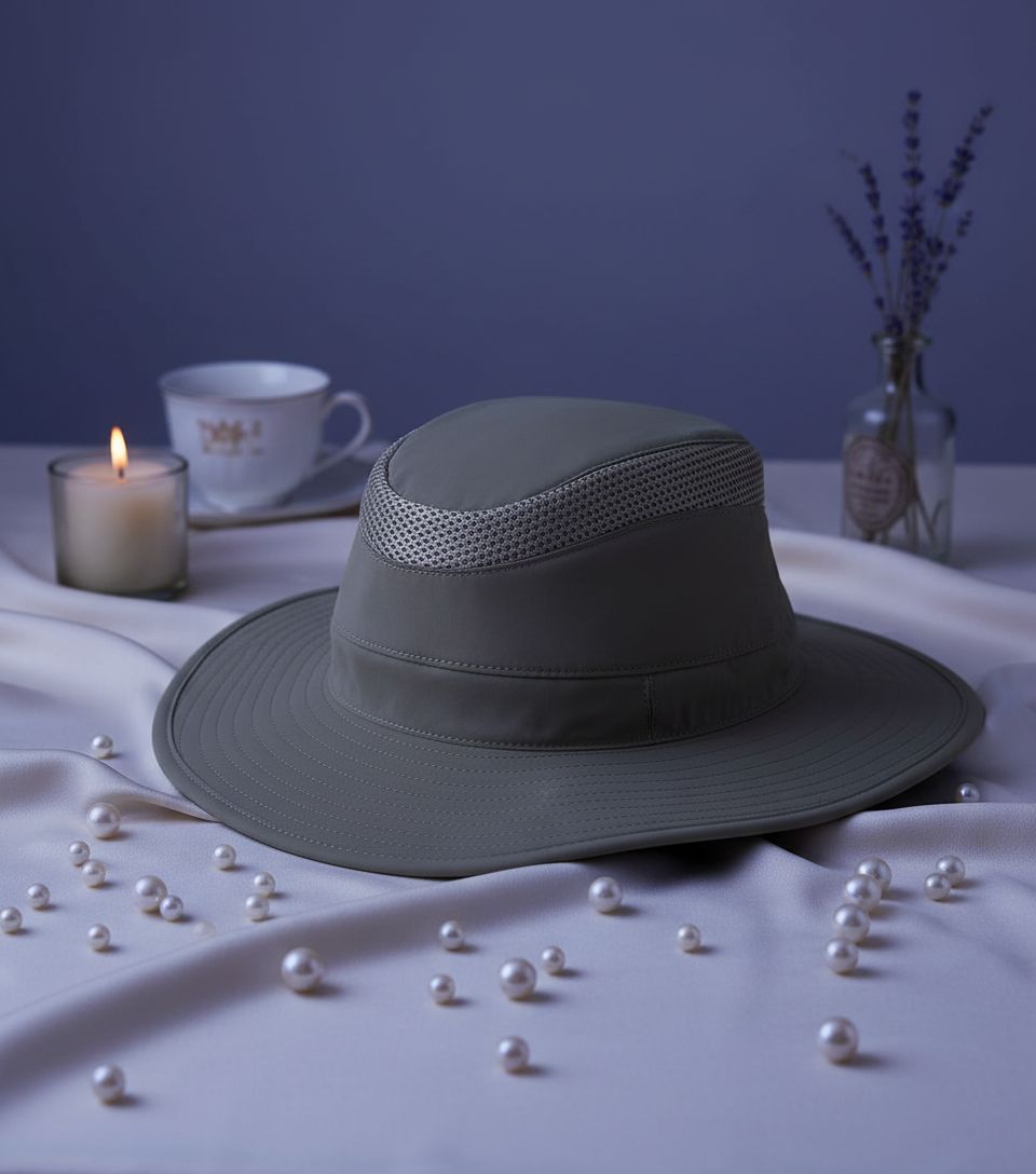 Nylon sun hat in neutral tone with wide brim for sun protection — view 3