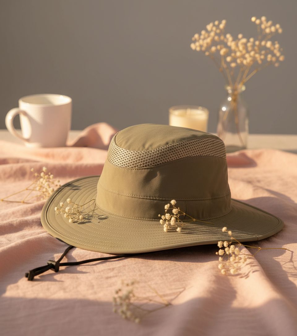 Nylon sun hat in neutral tone with wide brim for sun protection — view 5