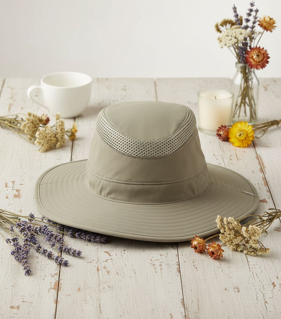 Nylon sun hat in neutral tone with wide brim for sun protection — view 6