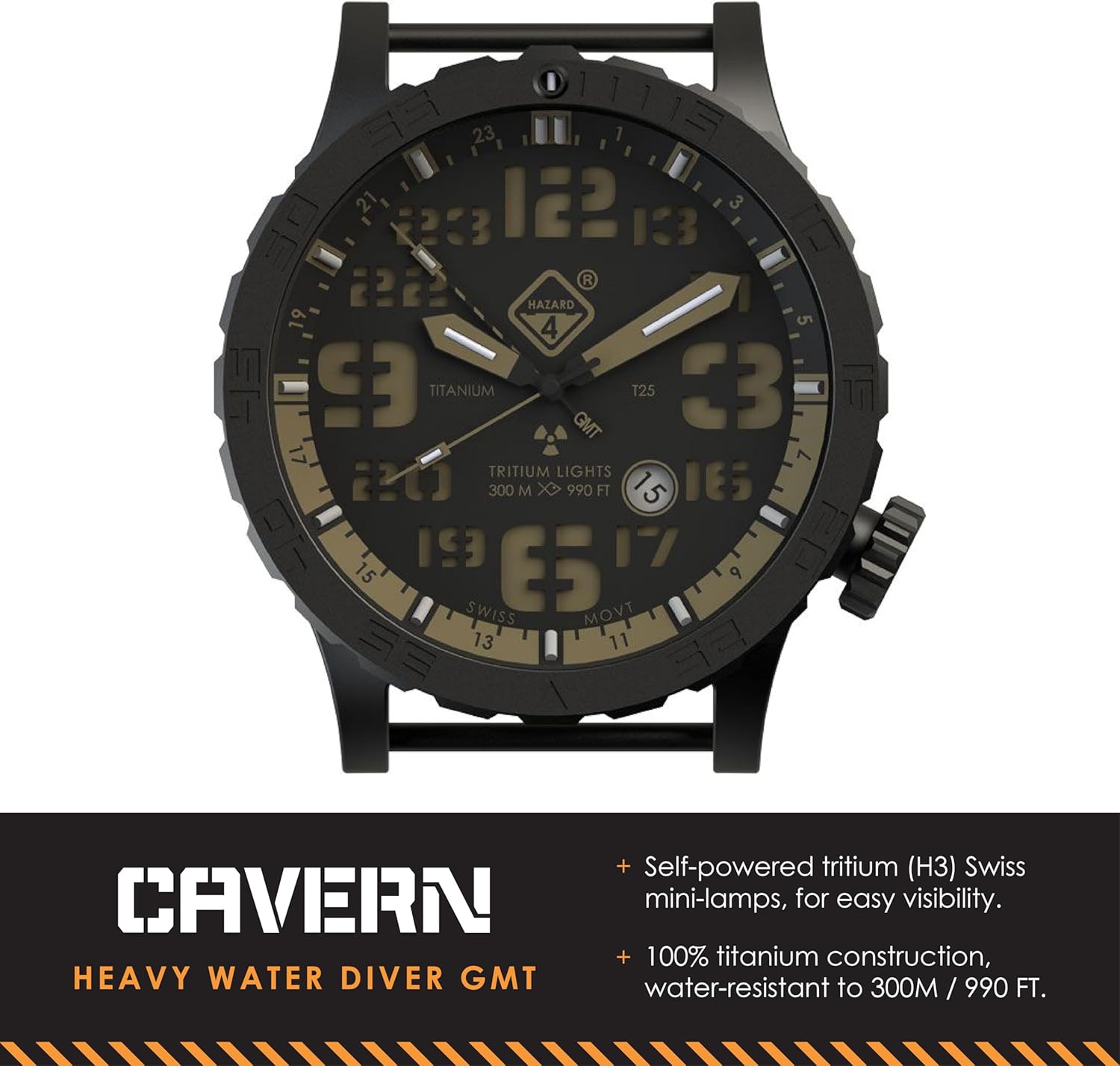 Titanium diver watch in silver — bold tritium dial, water-resistant — view 2