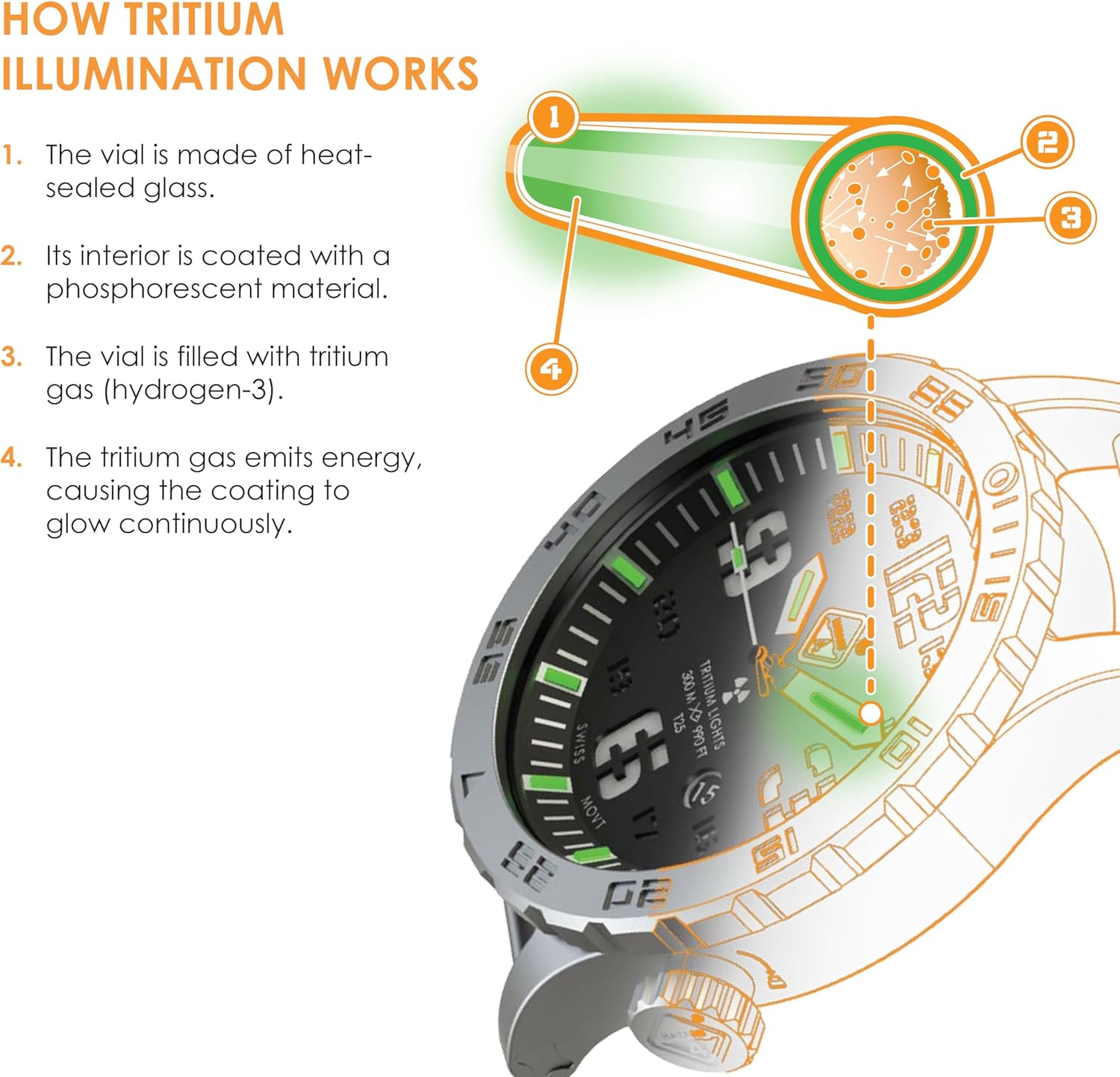 Titanium diver watch in silver — bold tritium dial, water-resistant — view 4