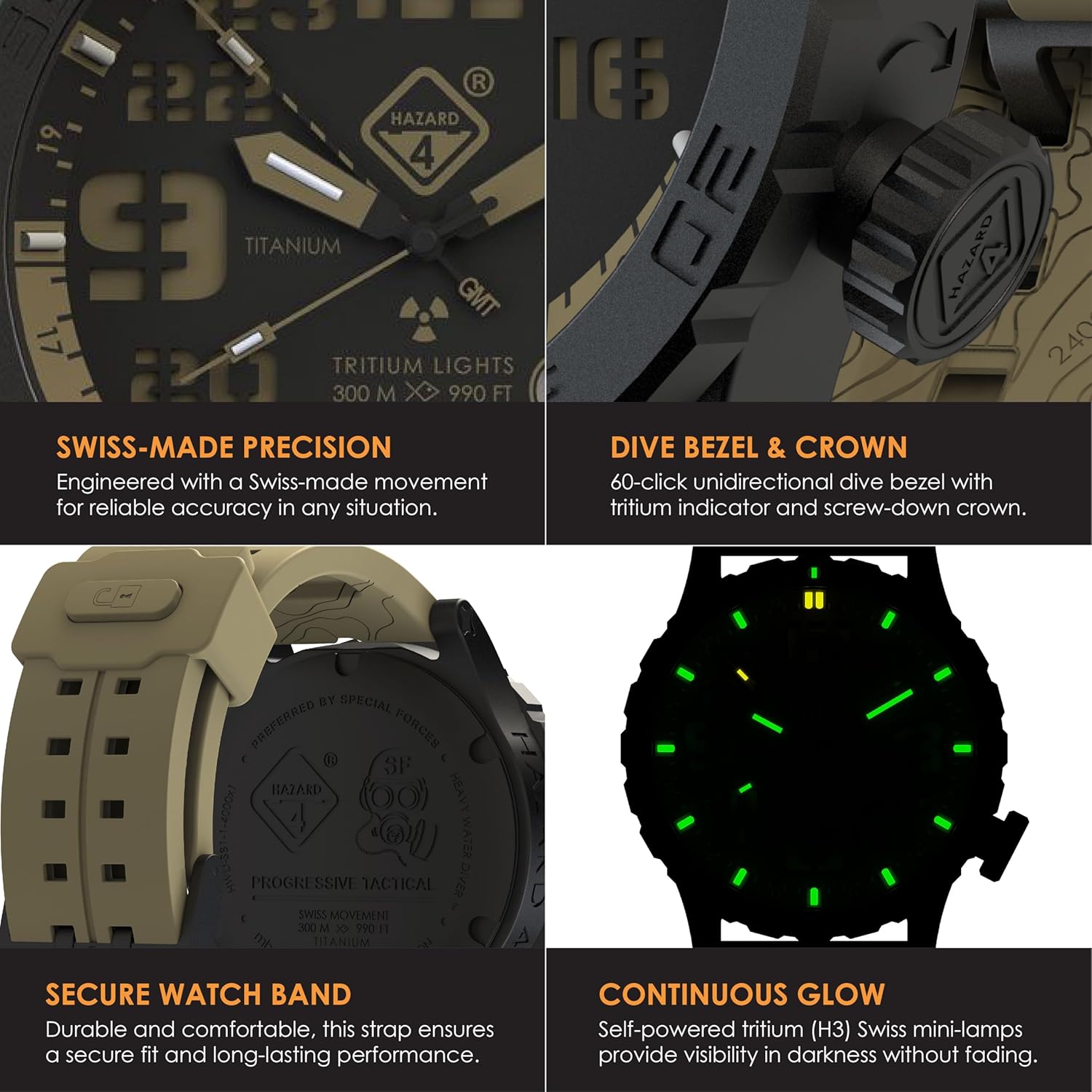 Titanium diver watch in silver — bold tritium dial, water-resistant — view 2