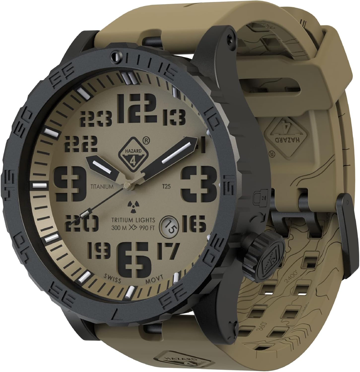 Titanium diver watch in silver — bold tritium dial, water-resistant — detail