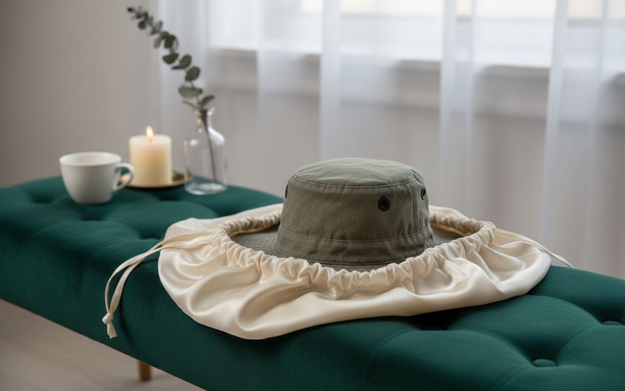 Cotton canvas sun hat in warm neutral — classic travel style — view 3