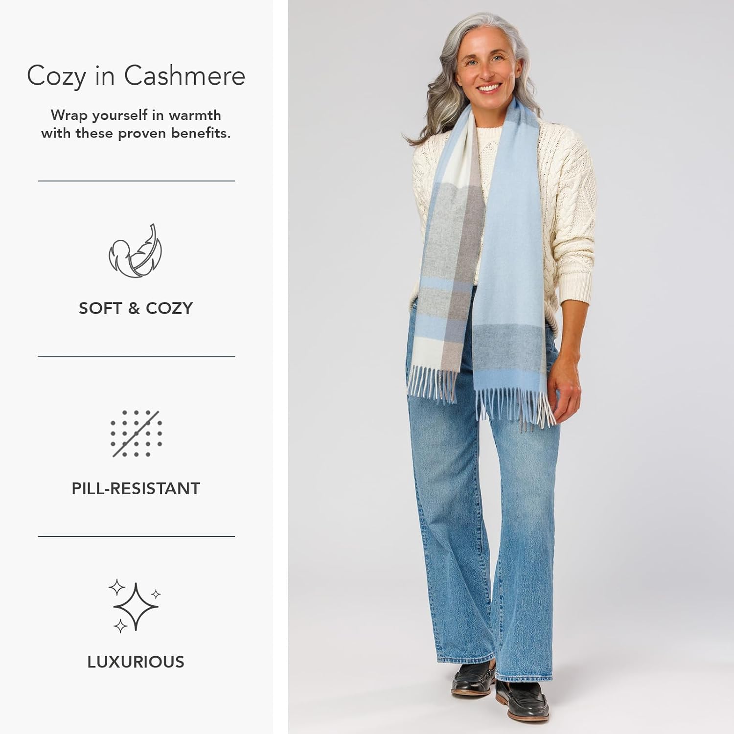 cashmere winter scarf in multi-color with classic weave, everyday warmth — view 3