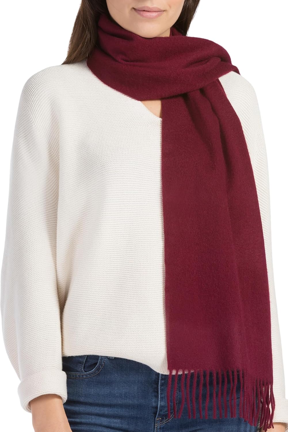 cashmere winter scarf in multi-color with classic weave, everyday warmth — front