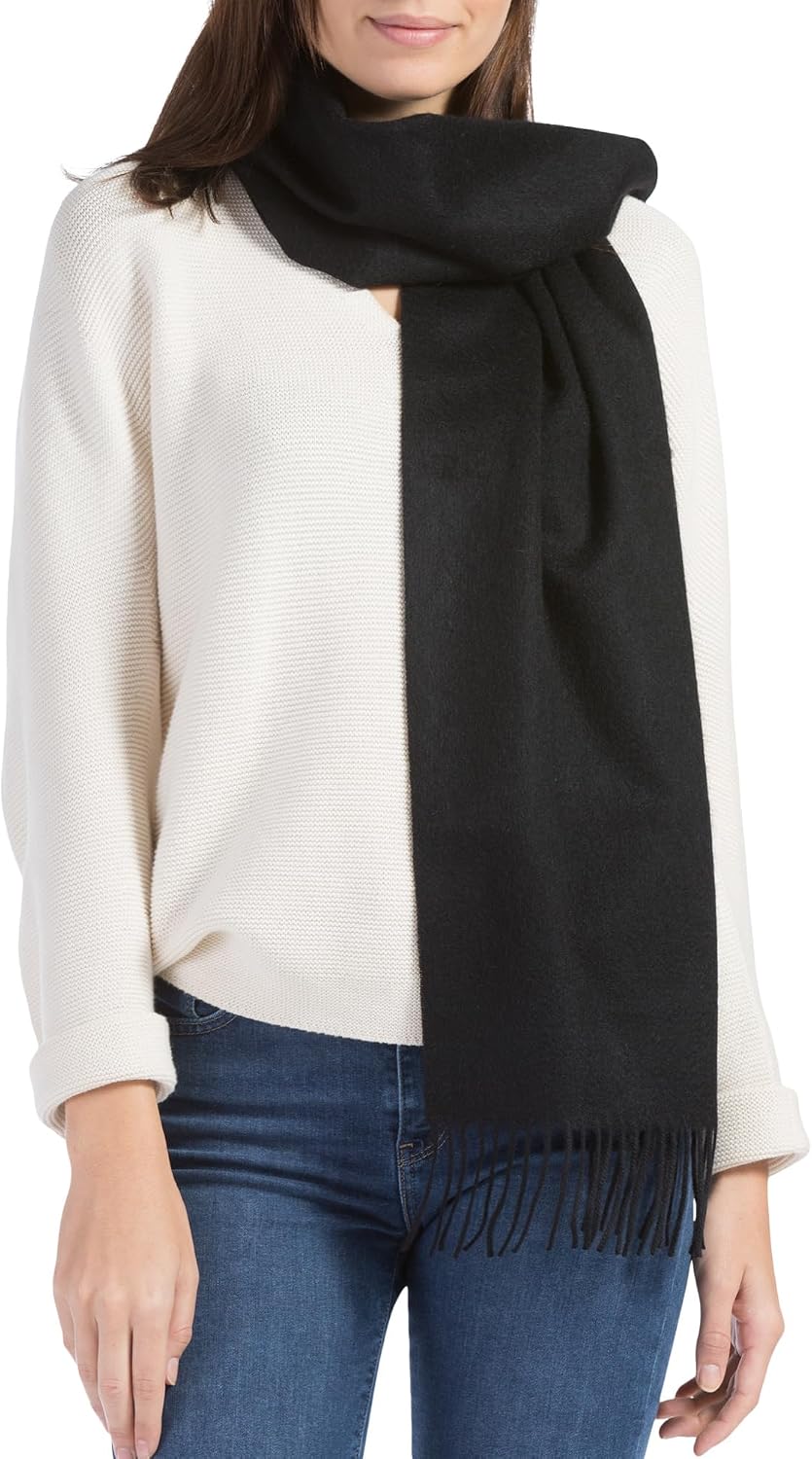 cashmere winter scarf in multi-color with classic weave, everyday warmth — side