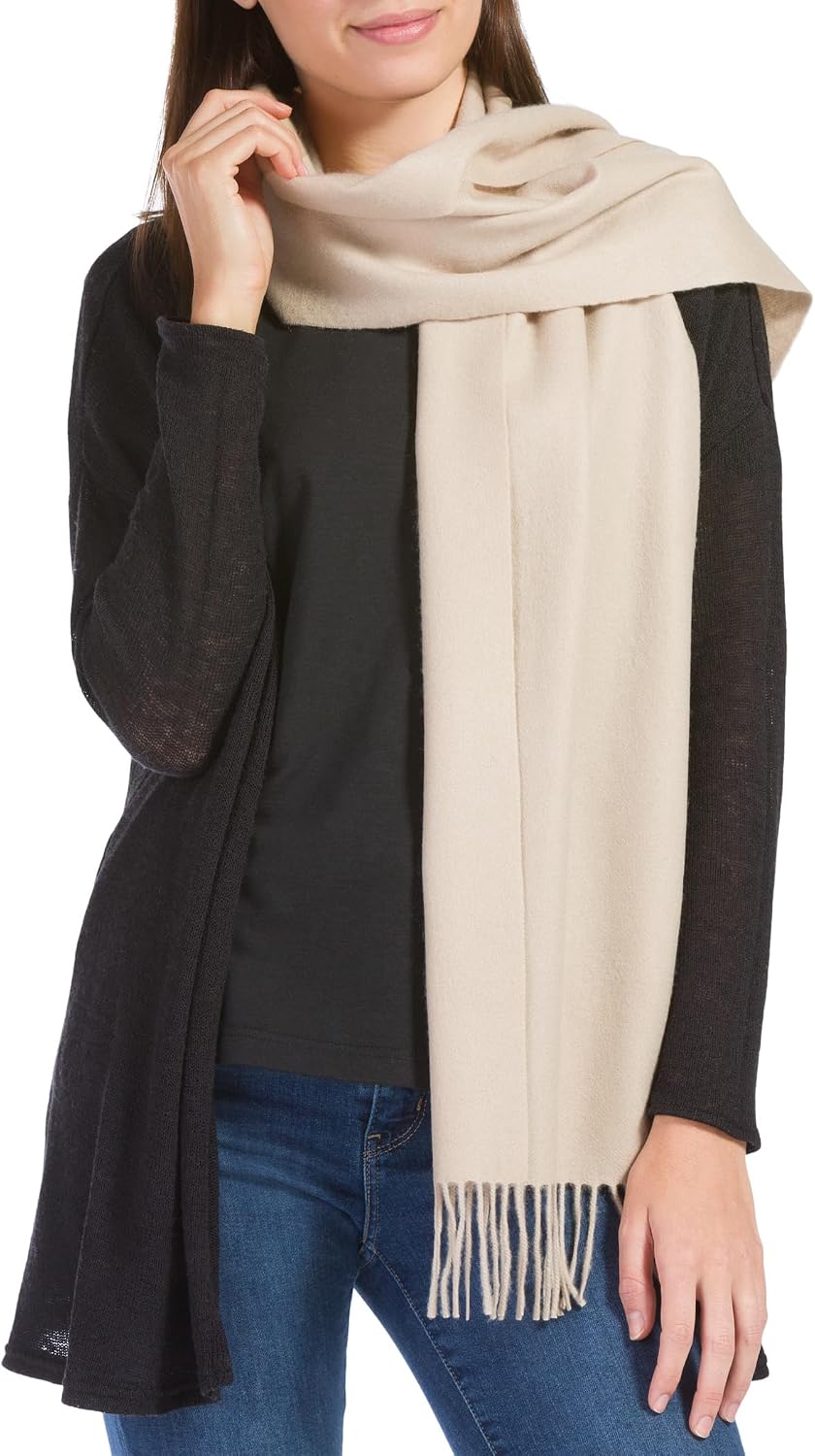 cashmere winter scarf in multi-color with classic weave, everyday warmth — back