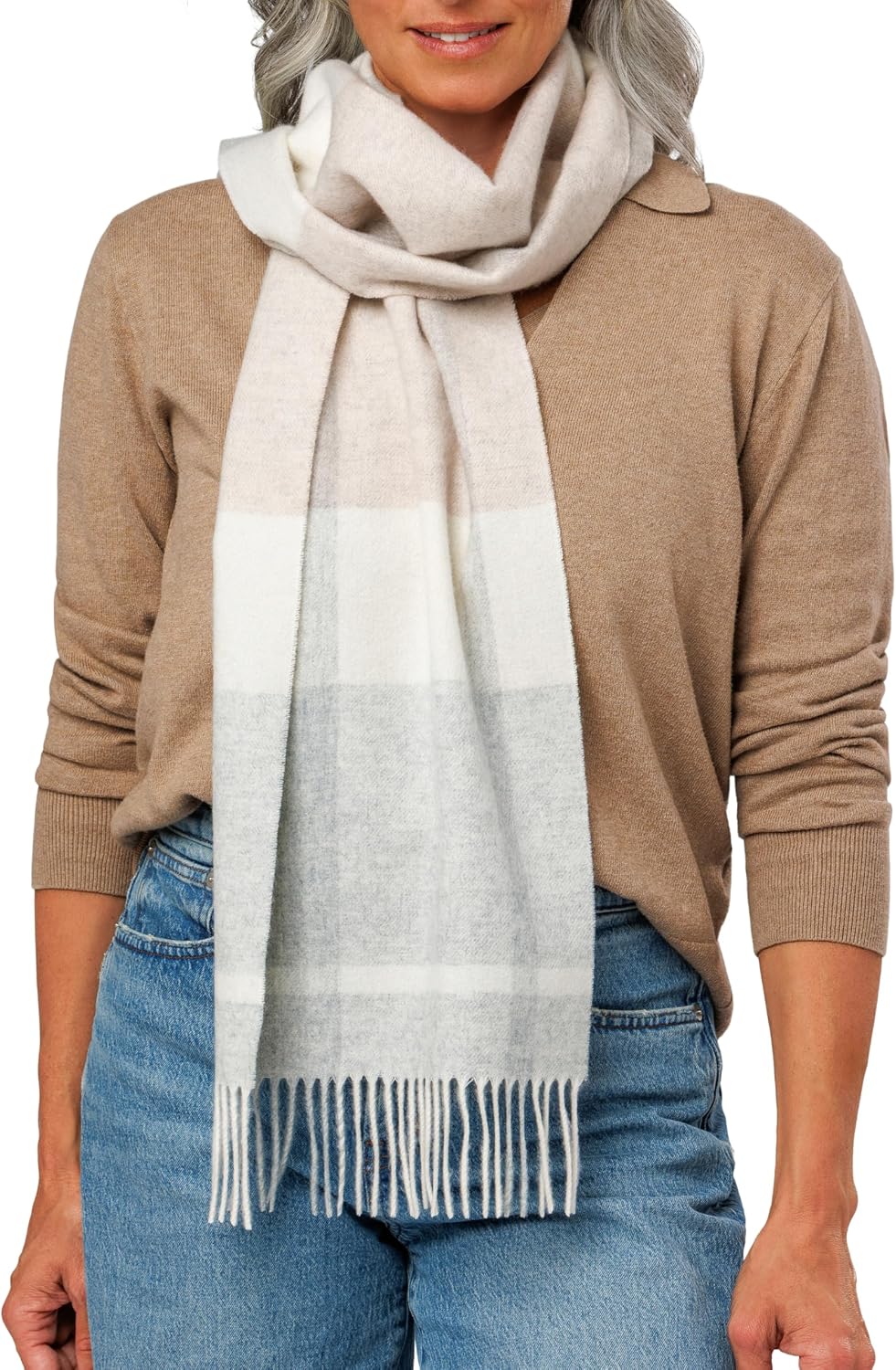 cashmere winter scarf in multi-color with classic weave, everyday warmth — detail