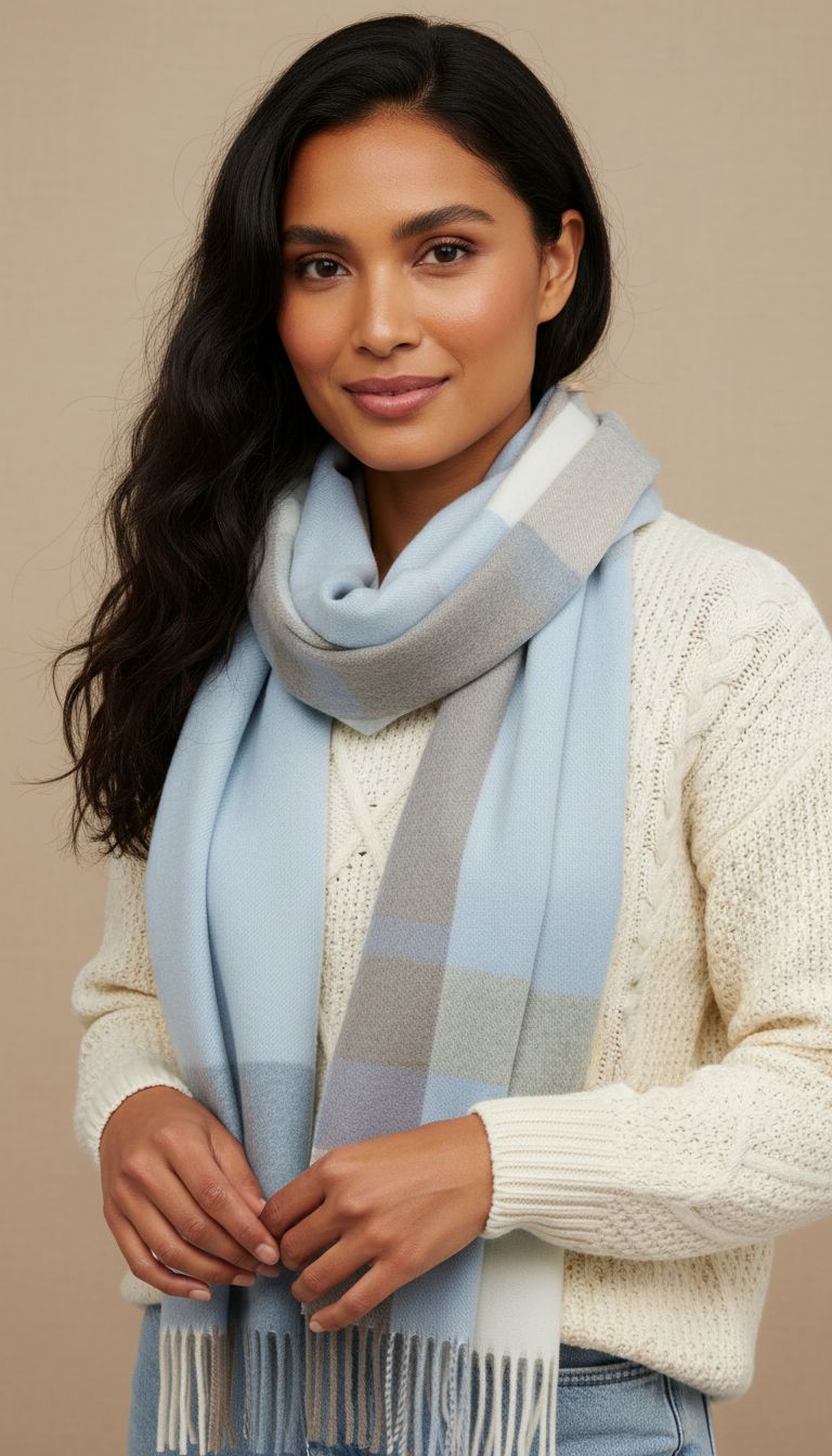 cashmere winter scarf in multi-color with classic weave, everyday warmth — view 6