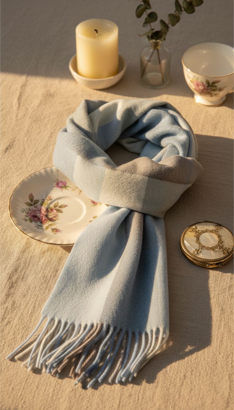 cashmere winter scarf in multi-color with classic weave, everyday warmth — view 4