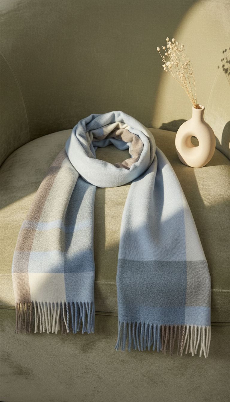 cashmere winter scarf in multi-color with classic weave, everyday warmth — view 3