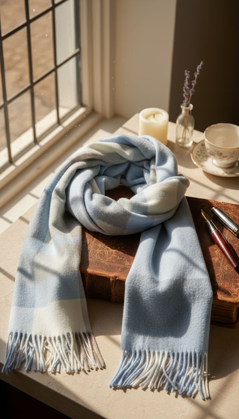 cashmere winter scarf in multi-color with classic weave, everyday warmth — view 7