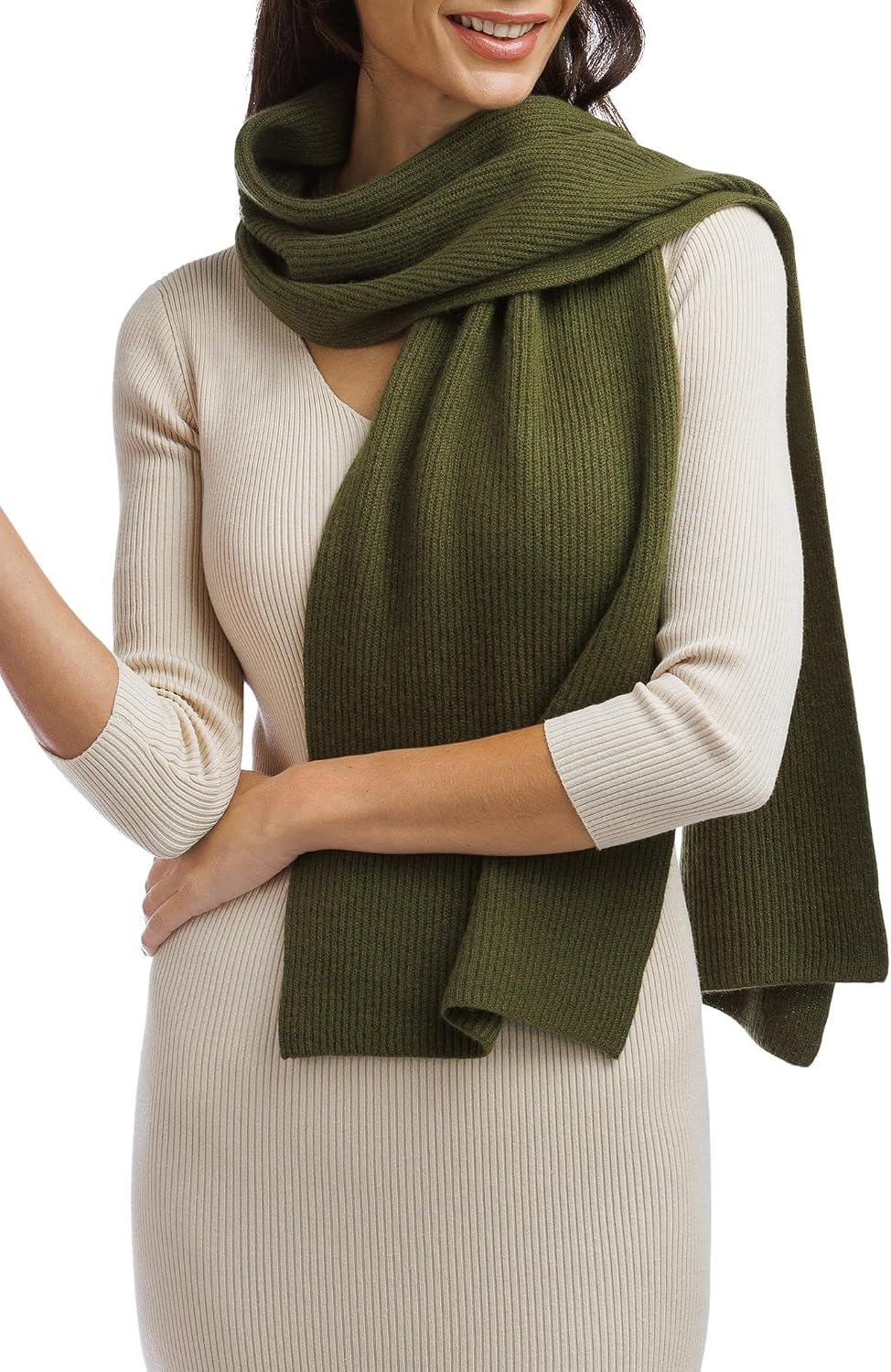 black cashmere ribbed knit winter scarf — lightweight warmth — front