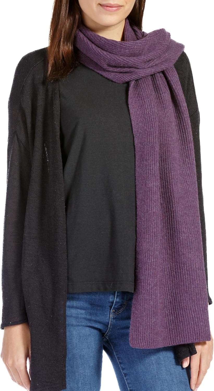 black cashmere ribbed knit winter scarf — lightweight warmth — back