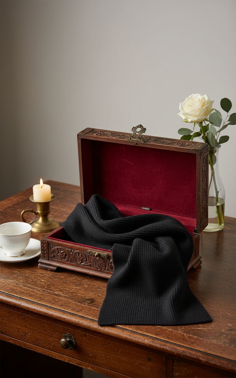 black cashmere ribbed knit winter scarf — lightweight warmth — view 5