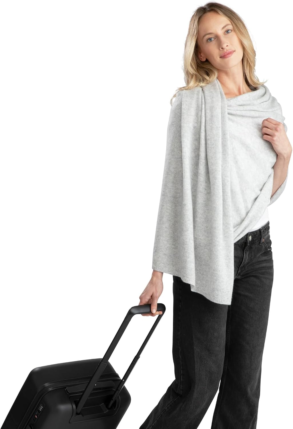 Gray cashmere travel wrap shawl, lightweight and versatile for winter — view 2