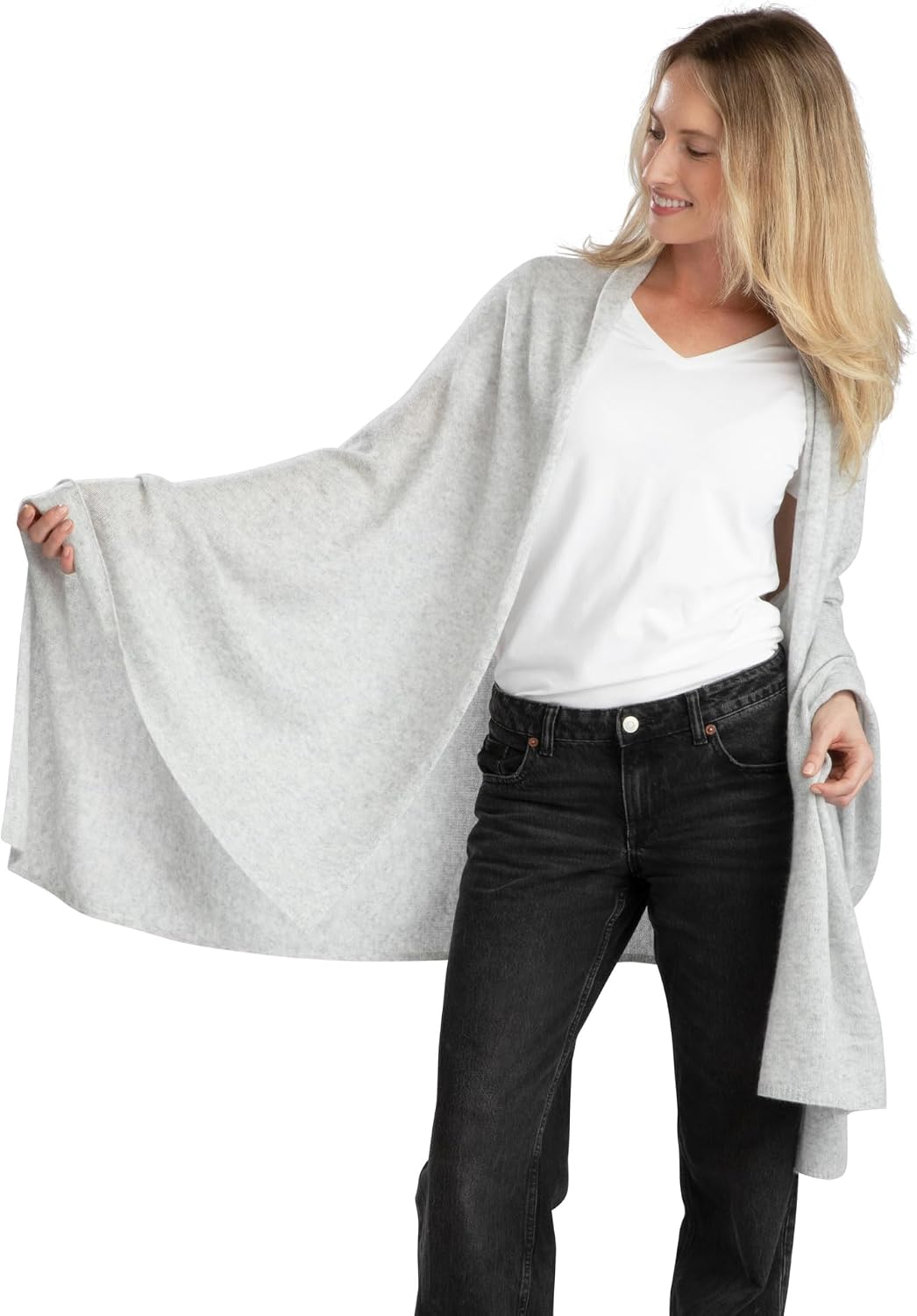 Gray cashmere travel wrap shawl, lightweight and versatile for winter — view 3