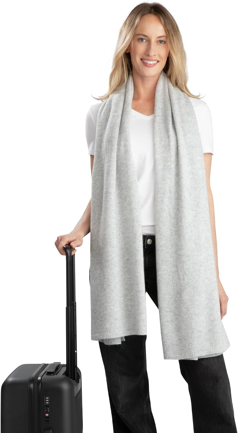Gray cashmere travel wrap shawl, lightweight and versatile for winter — detail