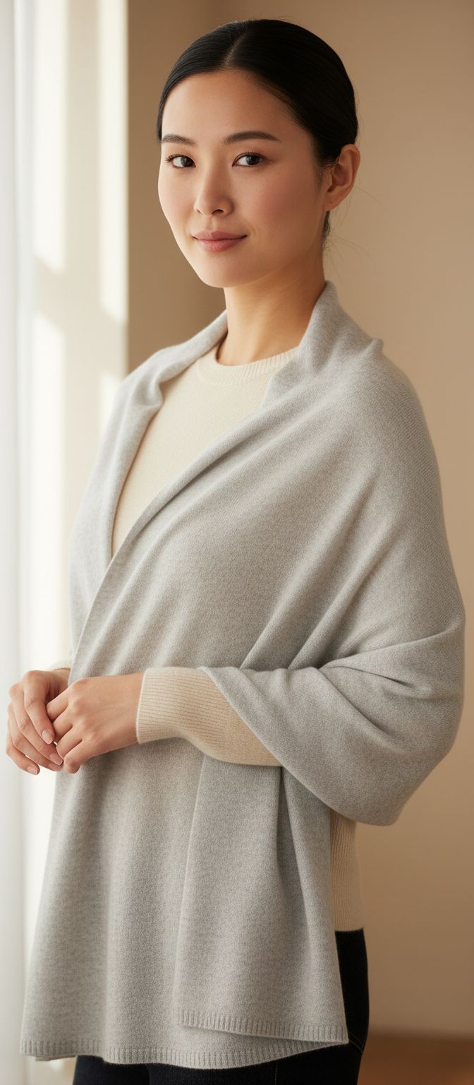 Gray cashmere travel wrap shawl, lightweight and versatile for winter — view 1