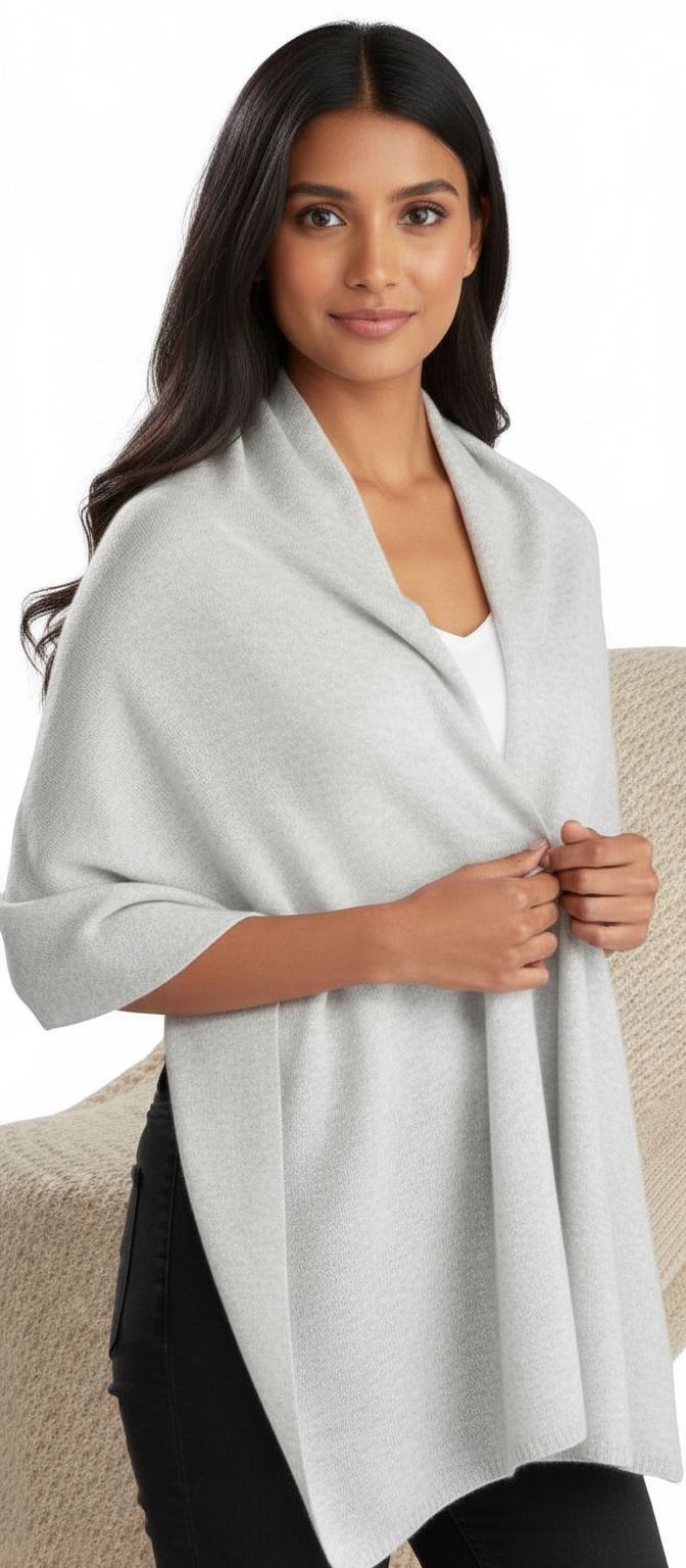 Gray cashmere travel wrap shawl, lightweight and versatile for winter — view 6