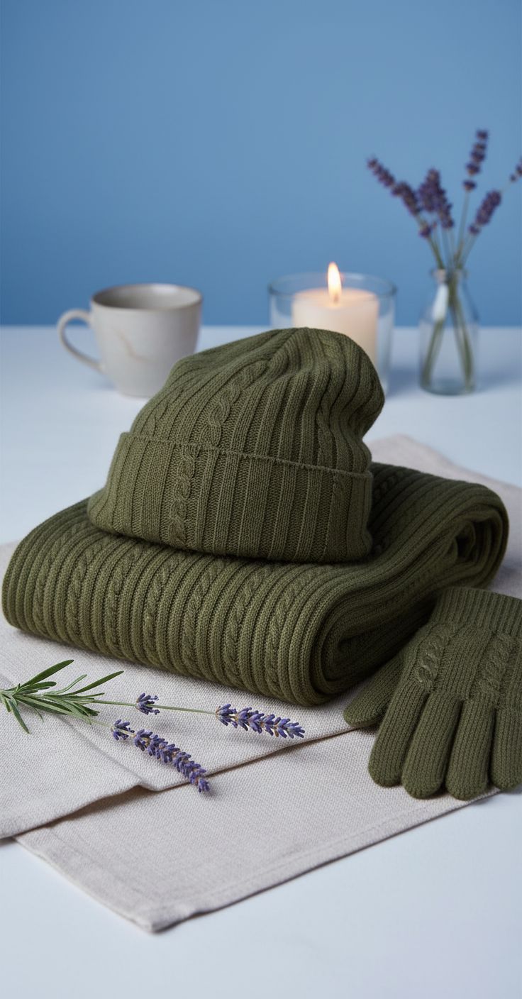 pure cashmere cable knit hat, gloves, and scarf set in warm neutral — view 7