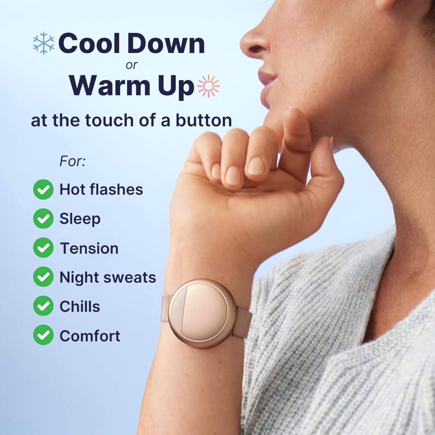 Rose gold thermal cooling bracelet with minimalist band design — view 2