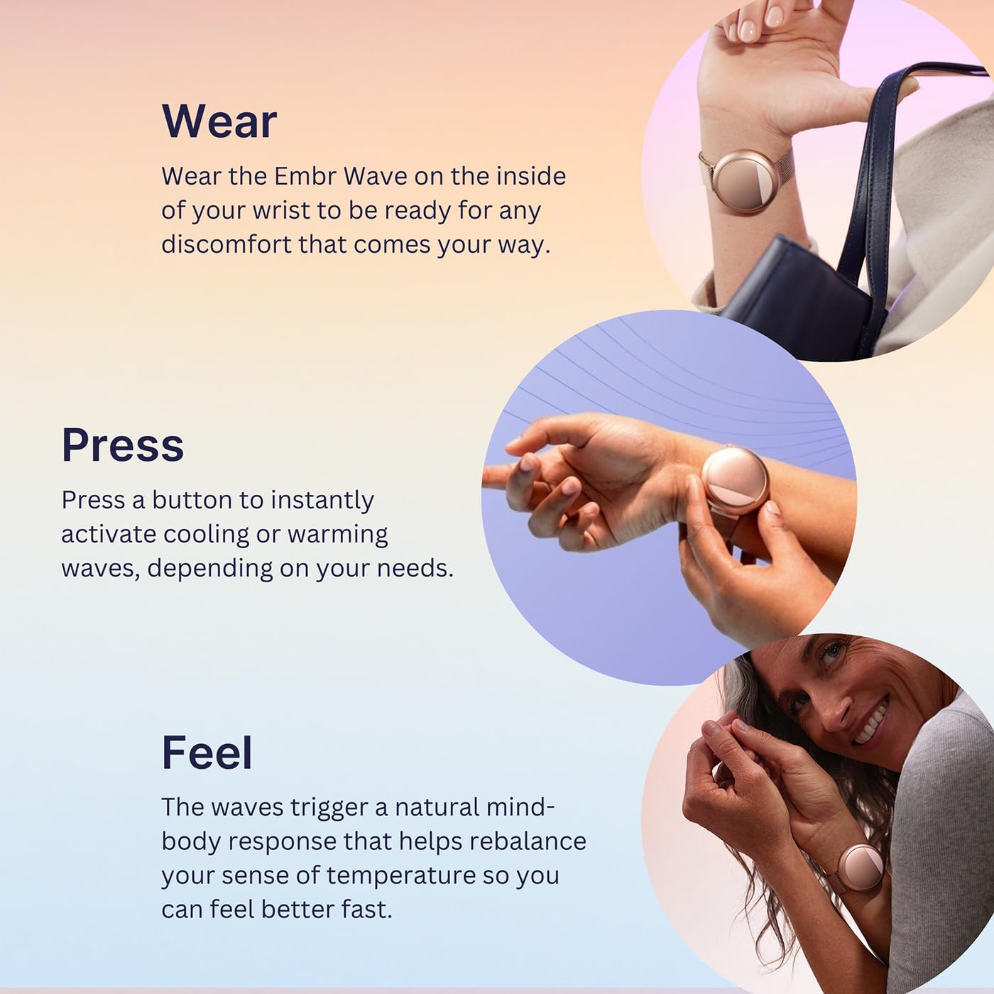 Rose gold thermal cooling bracelet with minimalist band design — view 3