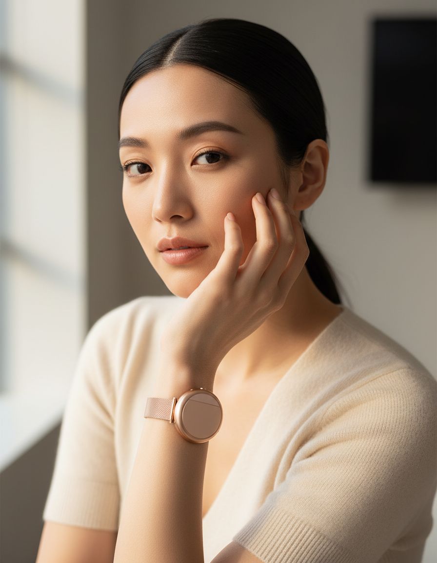 Rose gold thermal cooling bracelet with minimalist band design — view 1
