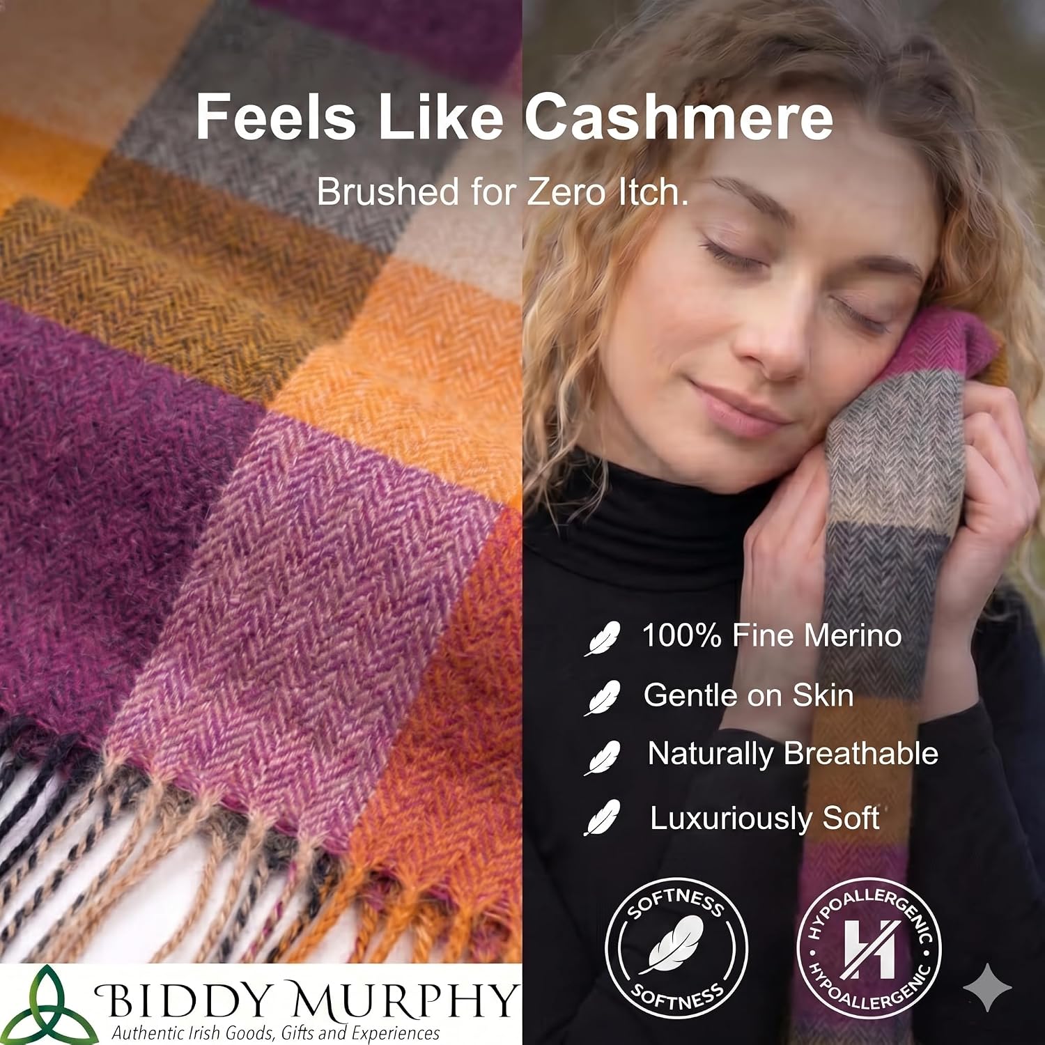 soft brushed merino wool scarf in multi color — handmade Irish luxury — view 2