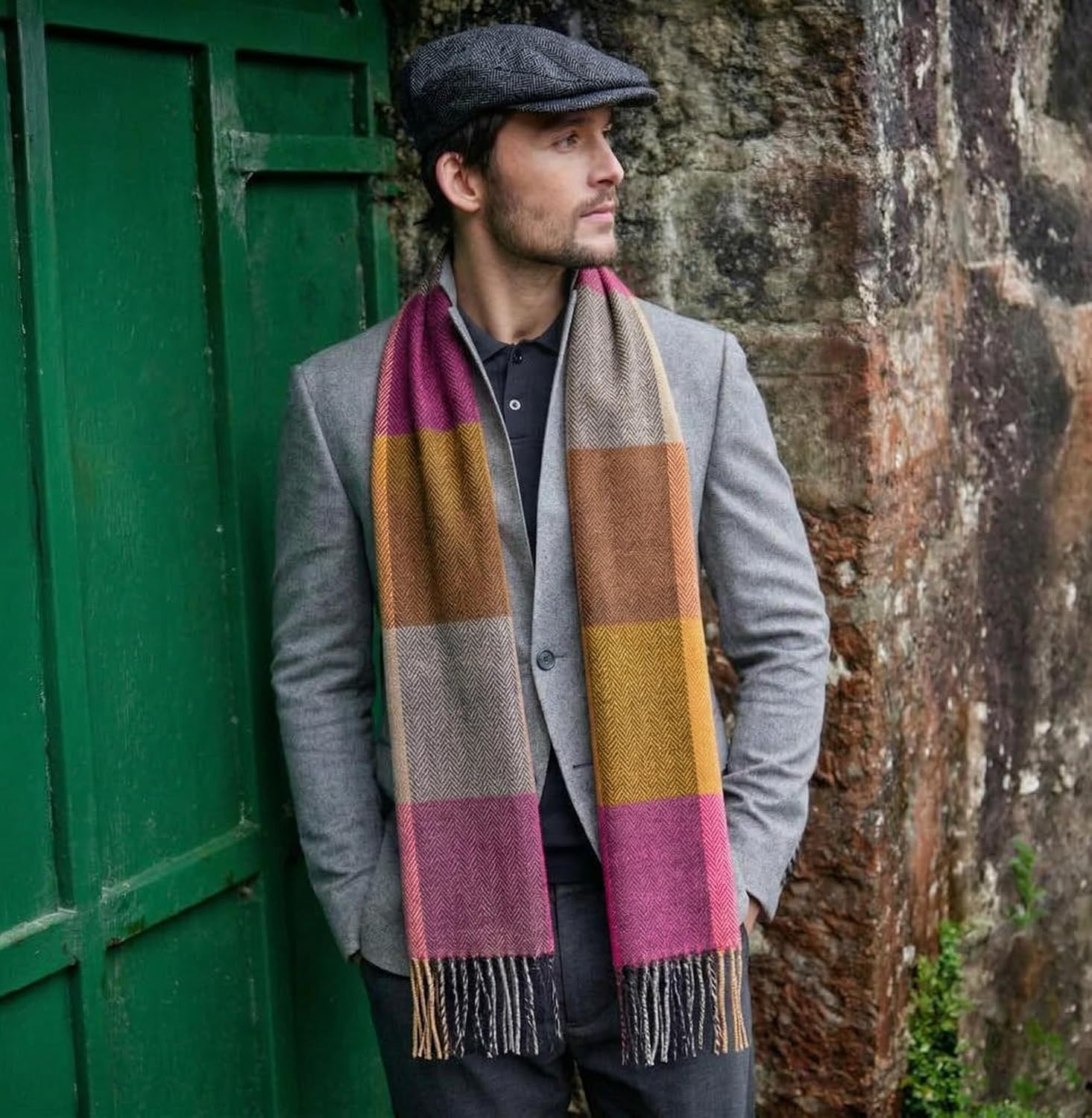 soft brushed merino wool scarf in multi color — handmade Irish luxury — view 3