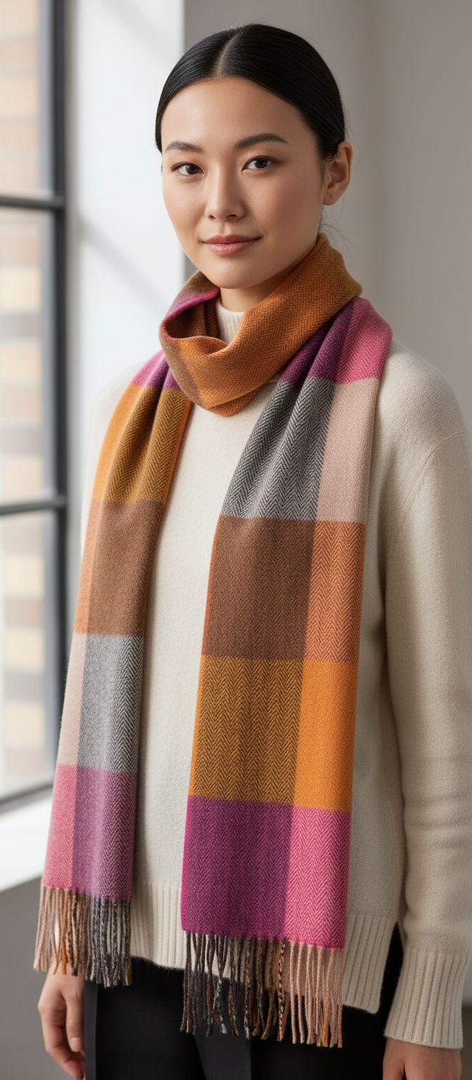 soft brushed merino wool scarf in multi color — handmade Irish luxury — view 1