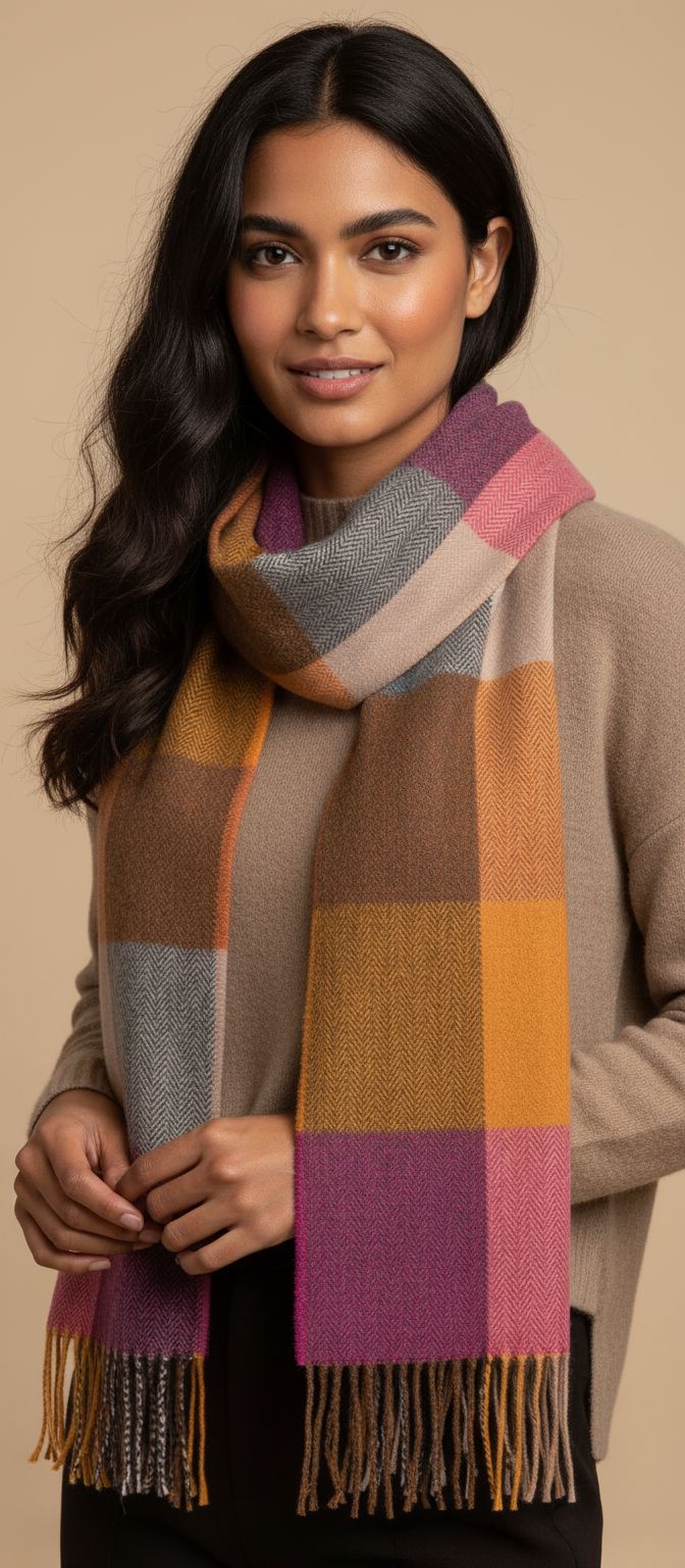 soft brushed merino wool scarf in multi color — handmade Irish luxury — view 6