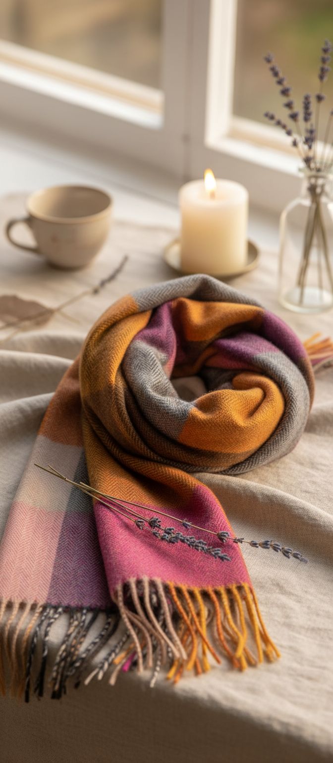 soft brushed merino wool scarf in multi color — handmade Irish luxury — view 2
