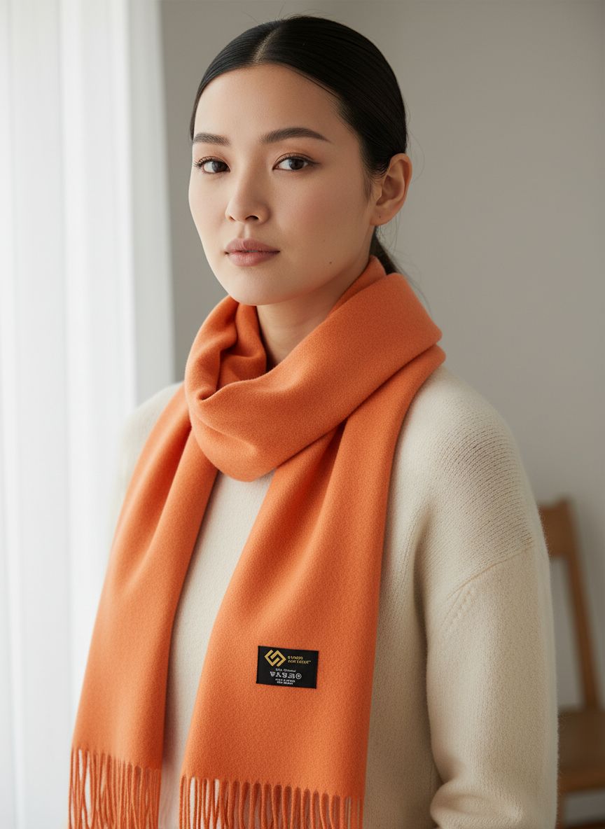Cashmere scarf in warm orange — soft luxury winter accessory — view 1