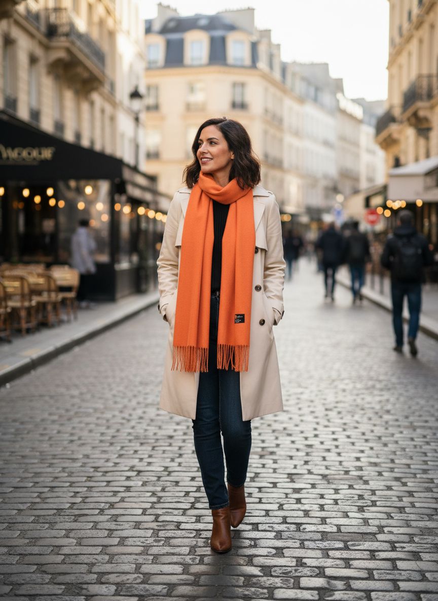 Cashmere scarf in warm orange — soft luxury winter accessory — view 4