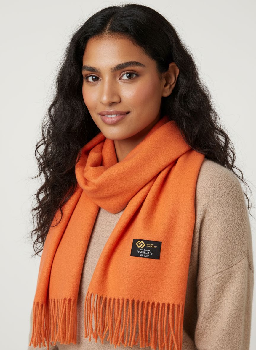 Cashmere scarf in warm orange — soft luxury winter accessory — view 6