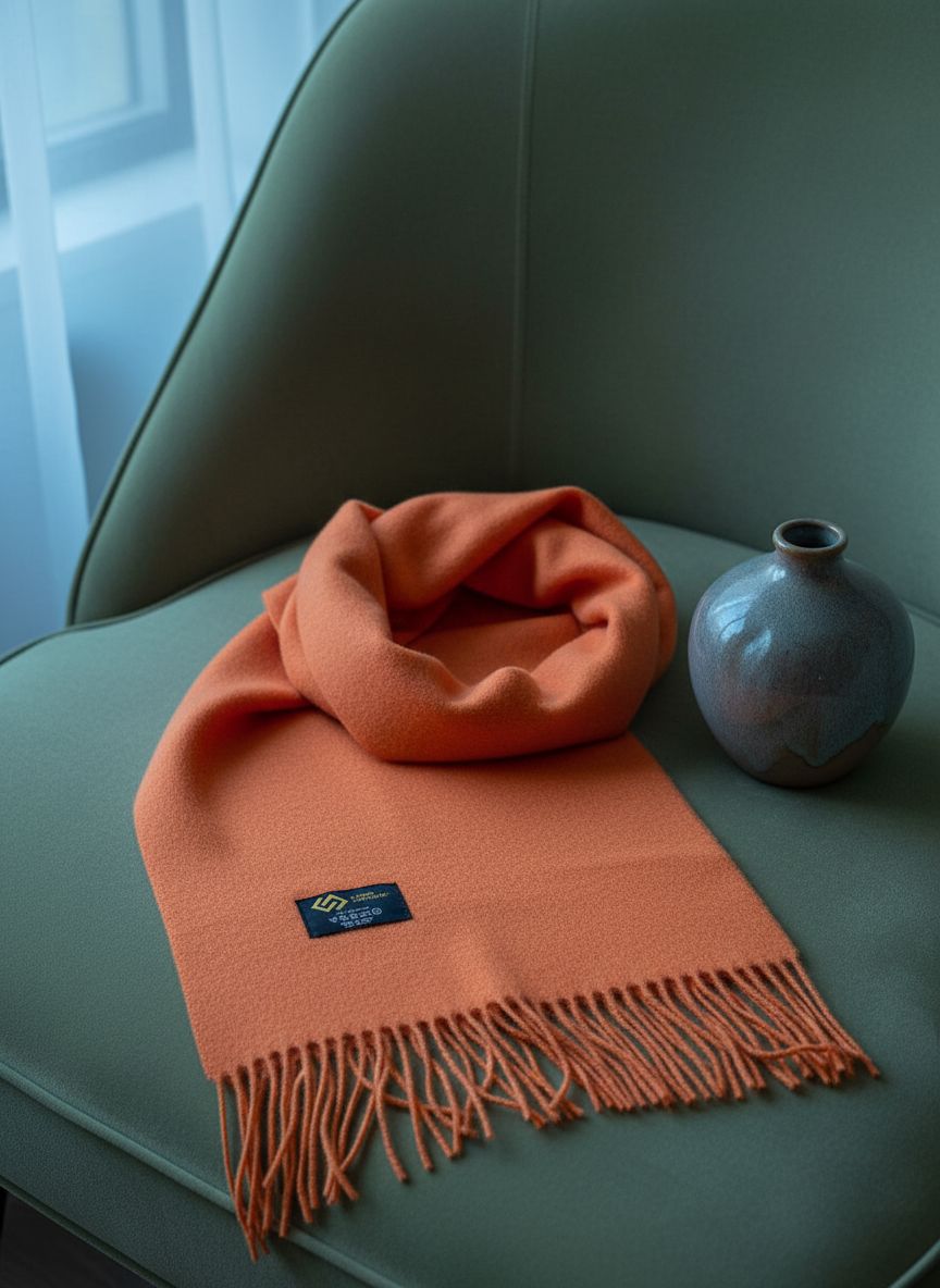 Cashmere scarf in warm orange — soft luxury winter accessory — view 2