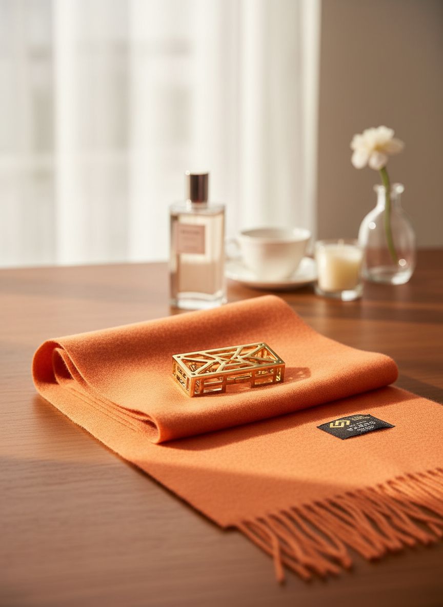 Cashmere scarf in warm orange — soft luxury winter accessory — view 4