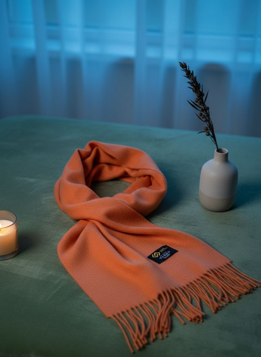 Cashmere scarf in warm orange — soft luxury winter accessory — view 3