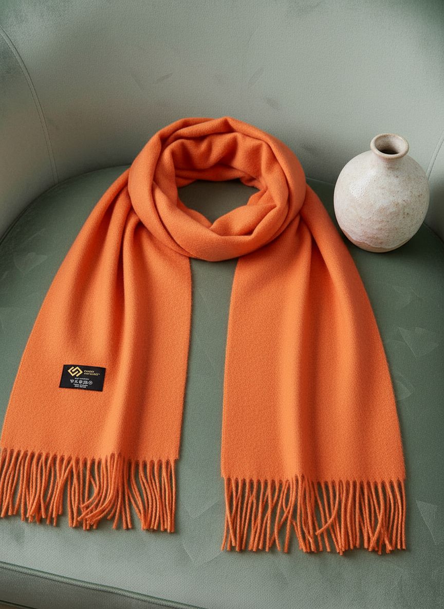 Cashmere scarf in warm orange — soft luxury winter accessory — view 5