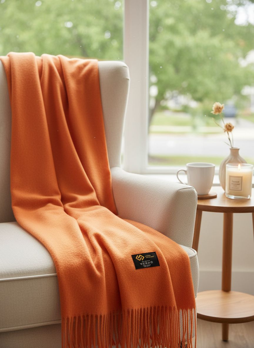 Cashmere scarf in warm orange — soft luxury winter accessory — view 7