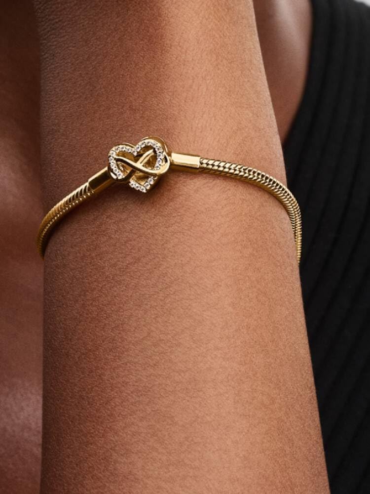 PANDORA sterling silver charm bracelet with sparkling infinity heart clasp — view 1