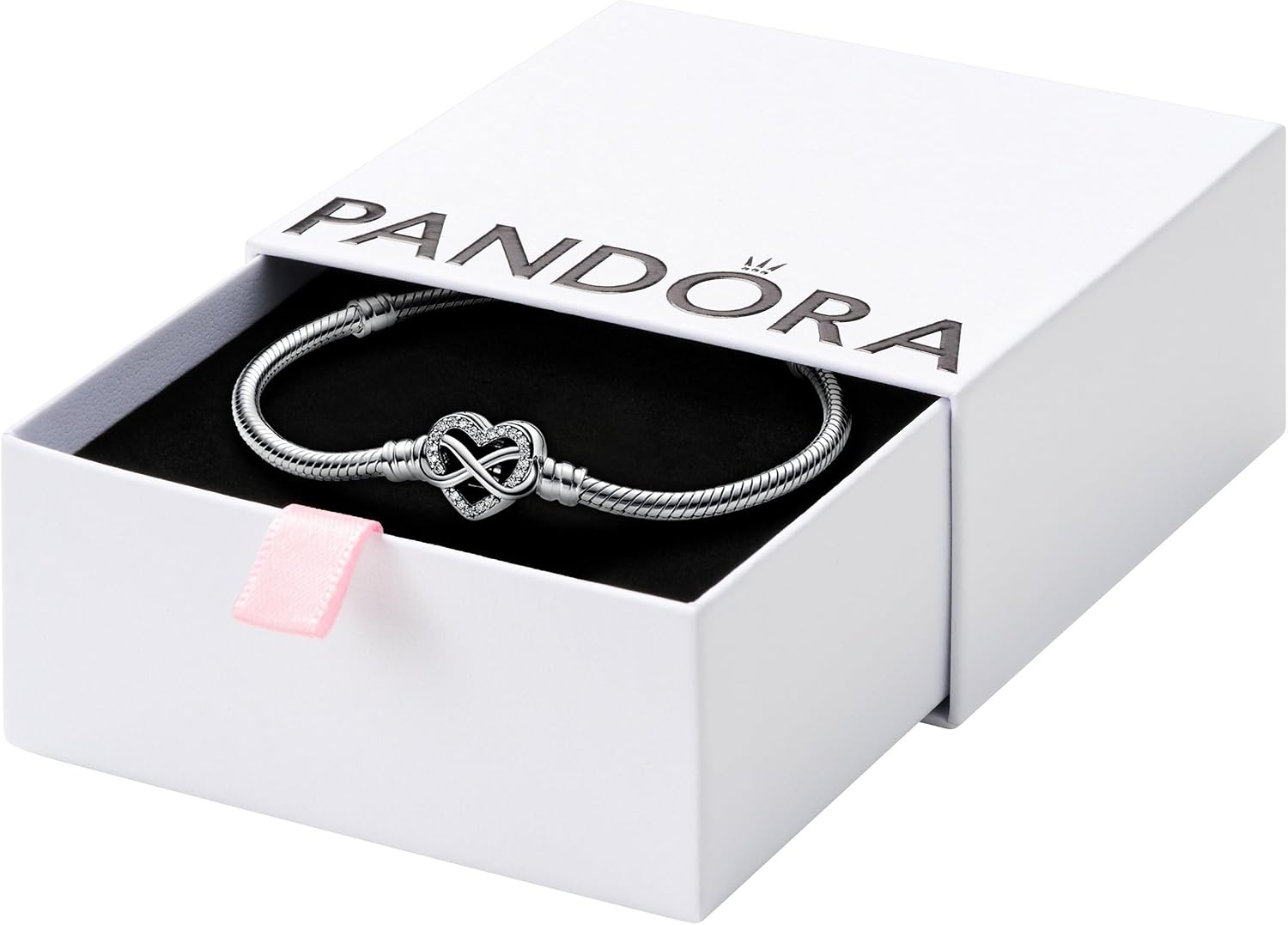 PANDORA sterling silver charm bracelet with sparkling infinity heart clasp — view 3