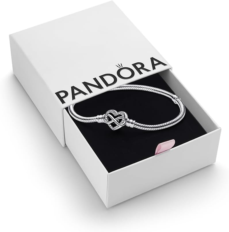 PANDORA sterling silver charm bracelet with sparkling infinity heart clasp — view 4