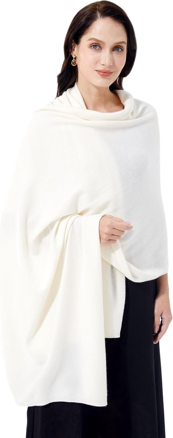 Cashmere wrap shawl in warm neutral tones — extra large knit design — view 1