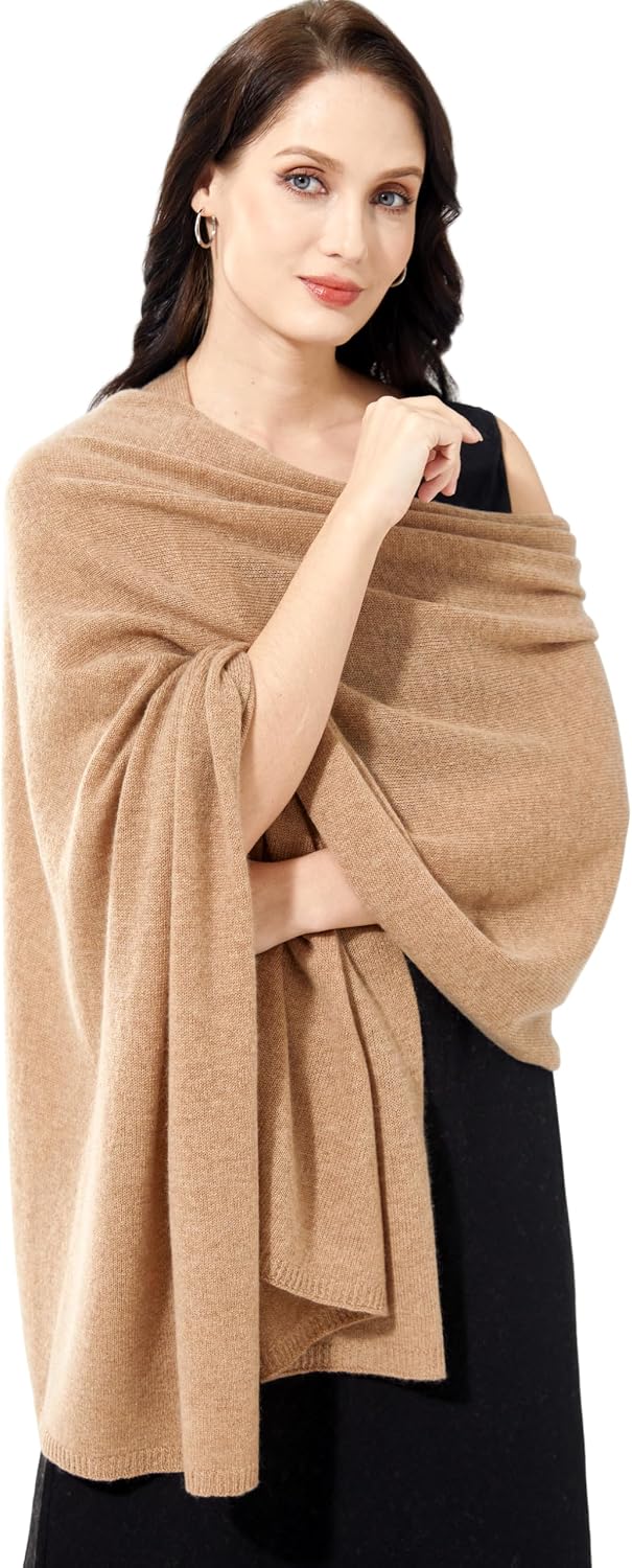 Cashmere wrap shawl in warm neutral tones — extra large knit design — view 4