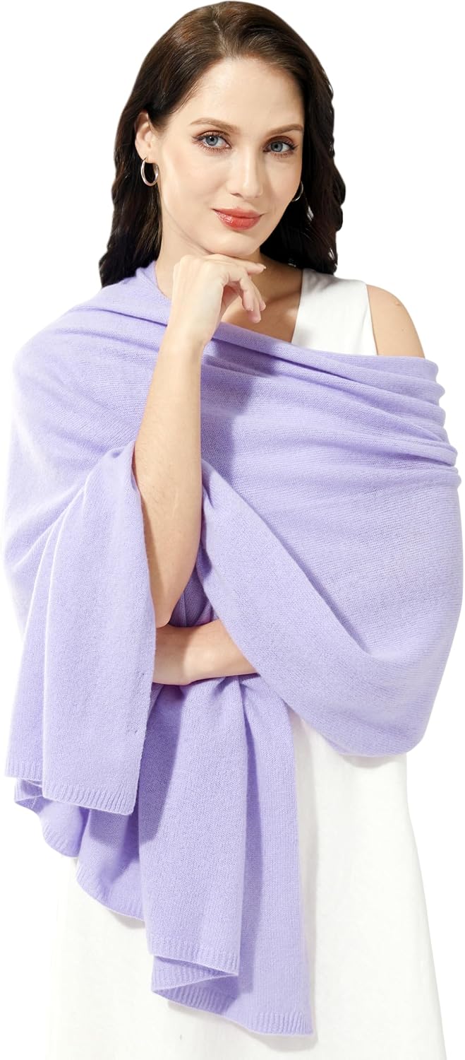 Cashmere wrap shawl in warm neutral tones — extra large knit design — front