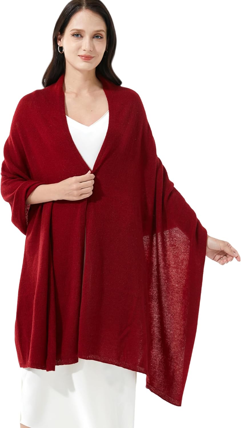 Cashmere wrap shawl in warm neutral tones — extra large knit design — side