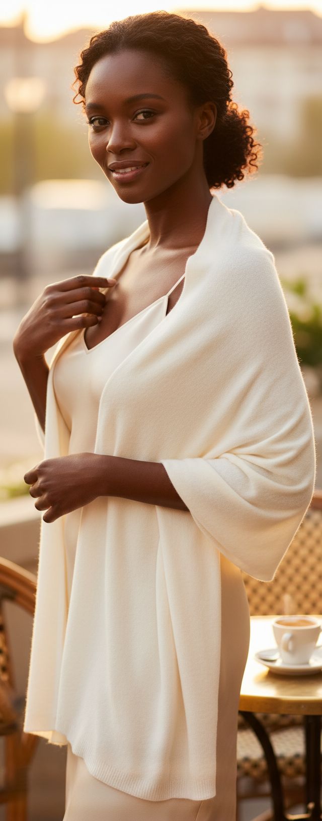 Cashmere wrap shawl in warm neutral tones — extra large knit design — view 3